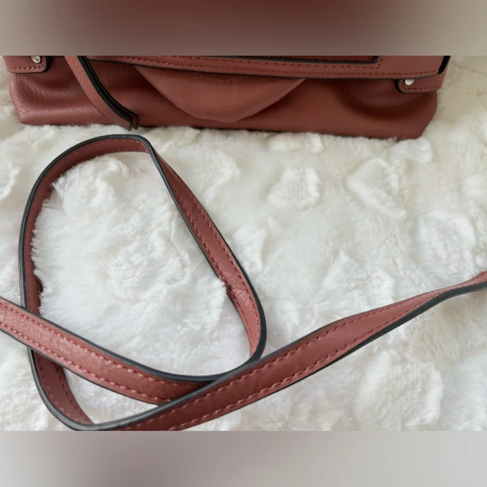 Nicole Miller Handbag Laura Small Crossbody Brown zipper detail front. Very soft